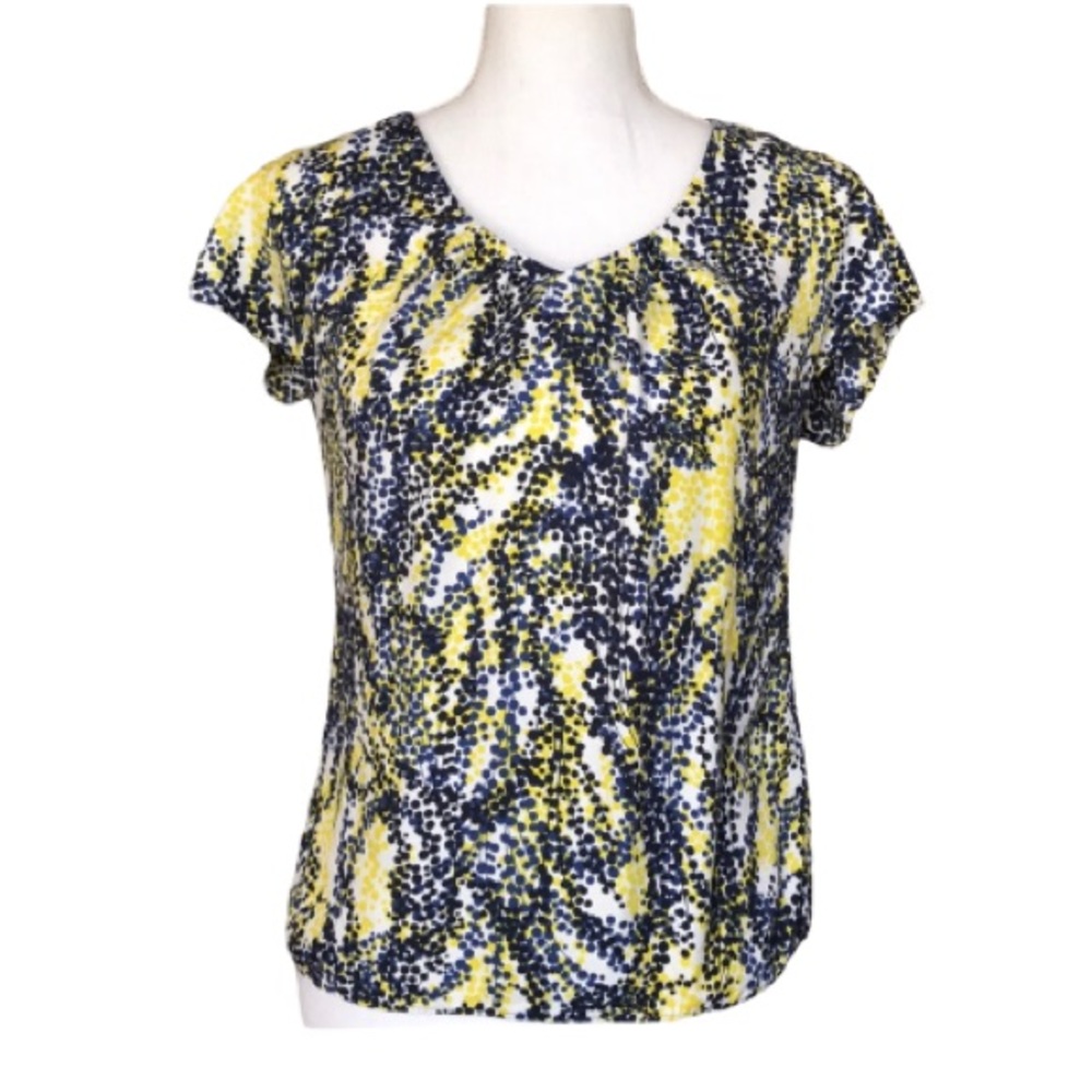 Boden silk yellow & blue speckles print cap sleeve top